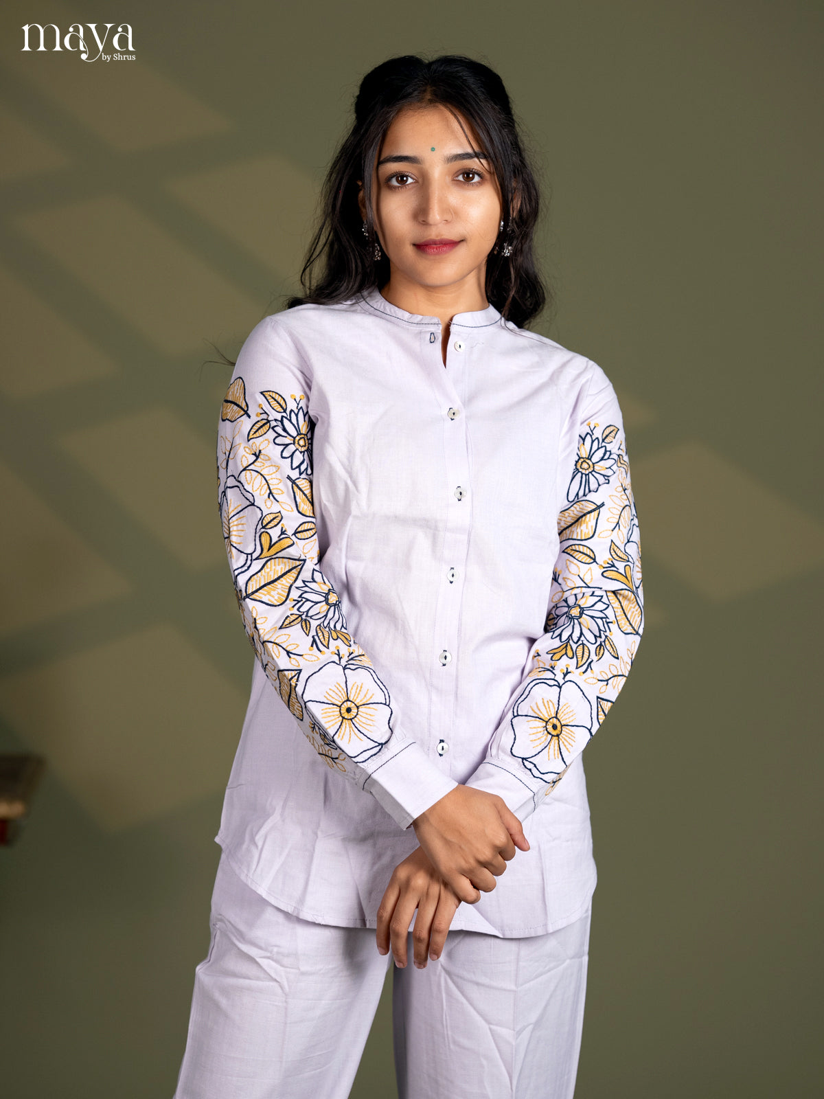 Light Lavender Cotton 2pc Embroidered Salwar Suit - Top & Bottom - Shop on Shrus.com