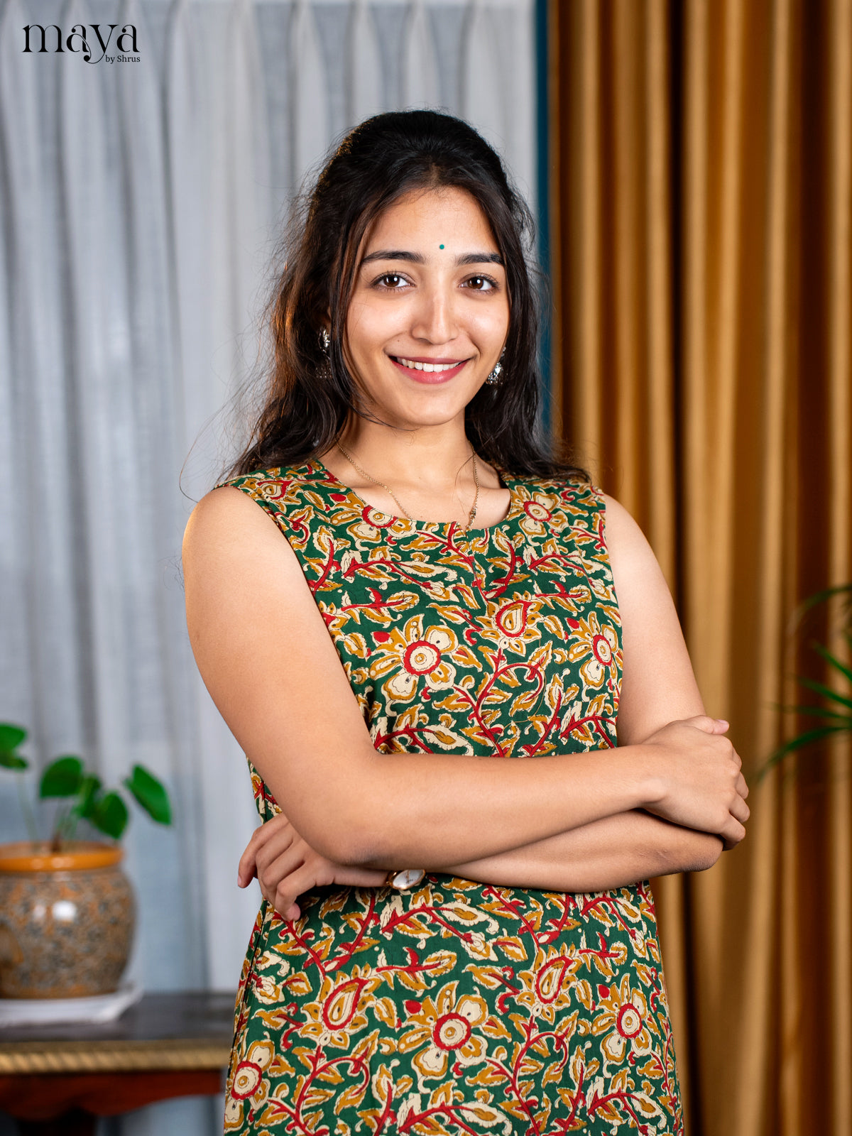 Green Cotton 2pc Floral Print Salwar Suit - Top & Bottom - Shop on Shrus.com