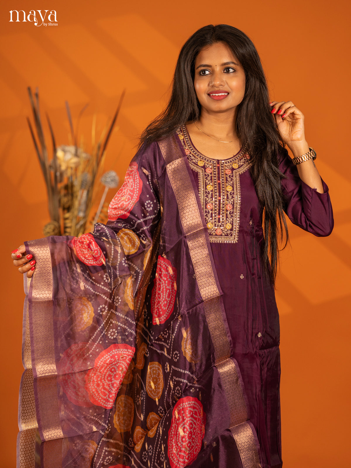 Embroidered Rayon 3pc Dark Purple Salwar Suit - Top, Bottom & Dupatta - Shop on Shrus.com