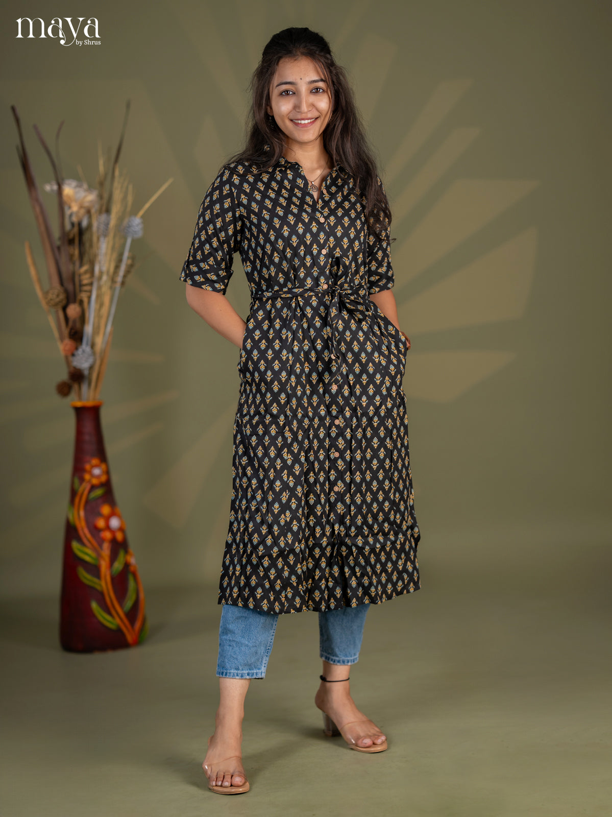 Black Floral Printed Cotton Frock - Shop on Shrus.com