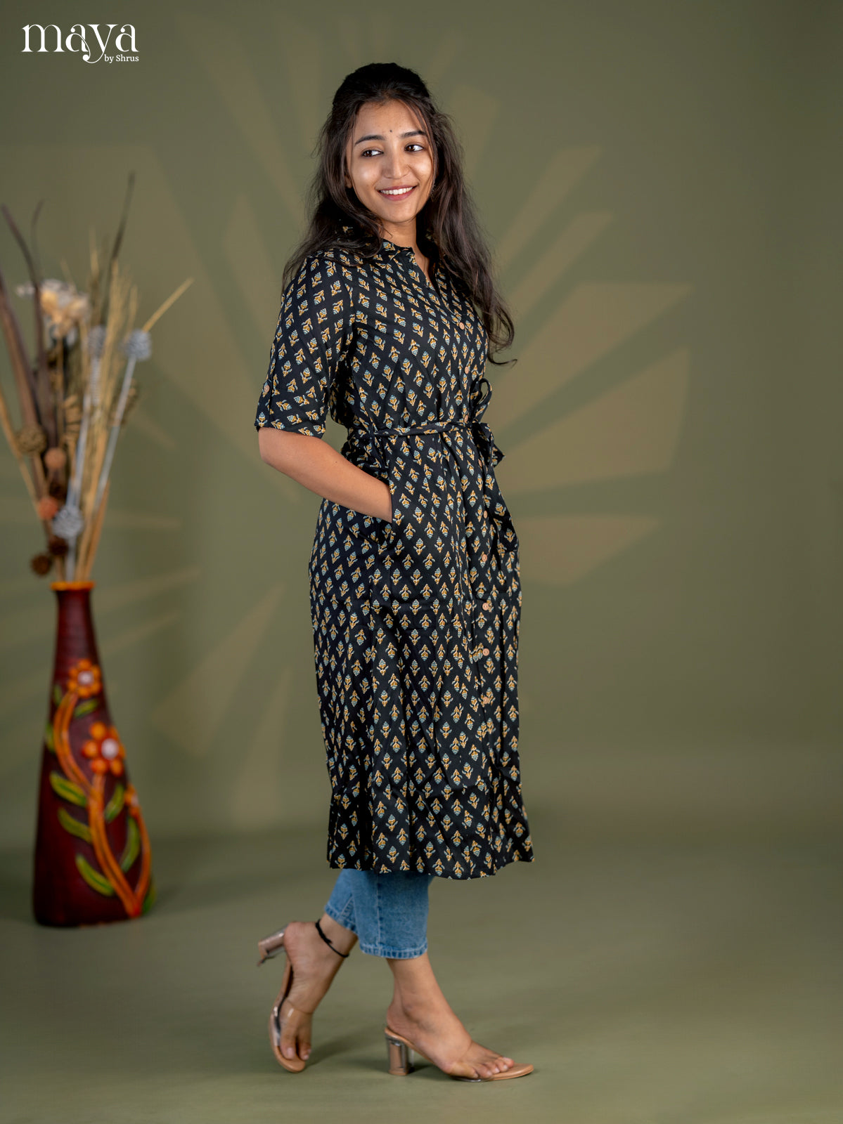 Black Floral Printed Cotton Frock - Shop on Shrus.com