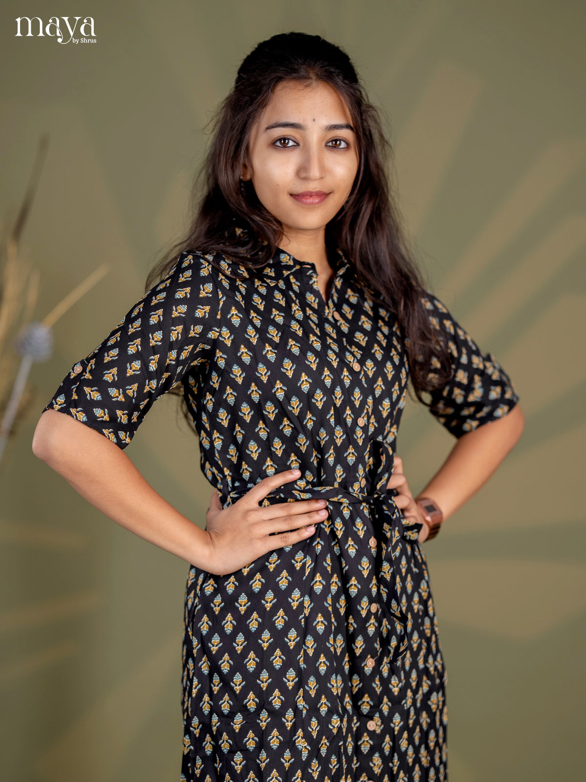 Black Floral Printed Cotton Frock - Shop on Shrus.com