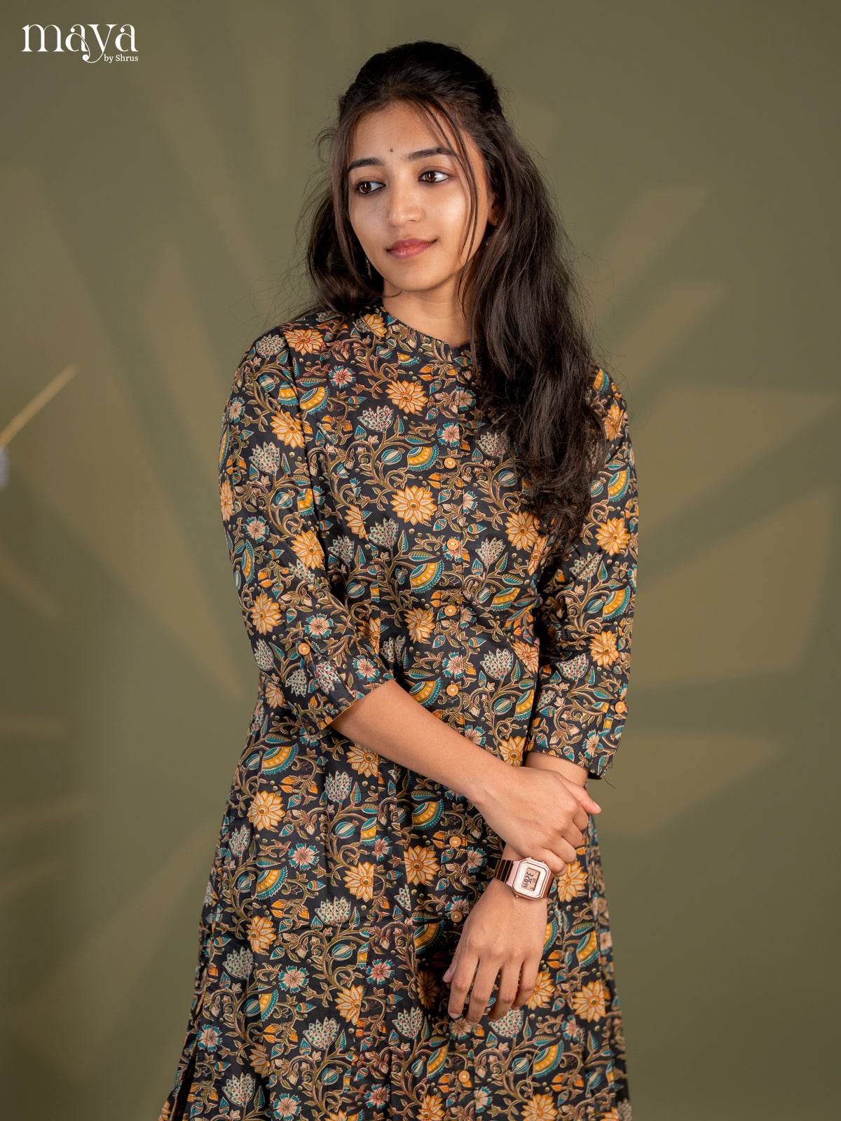 Black Kalamkari Cotton A - Line Kurti - Shop on Shrus.com