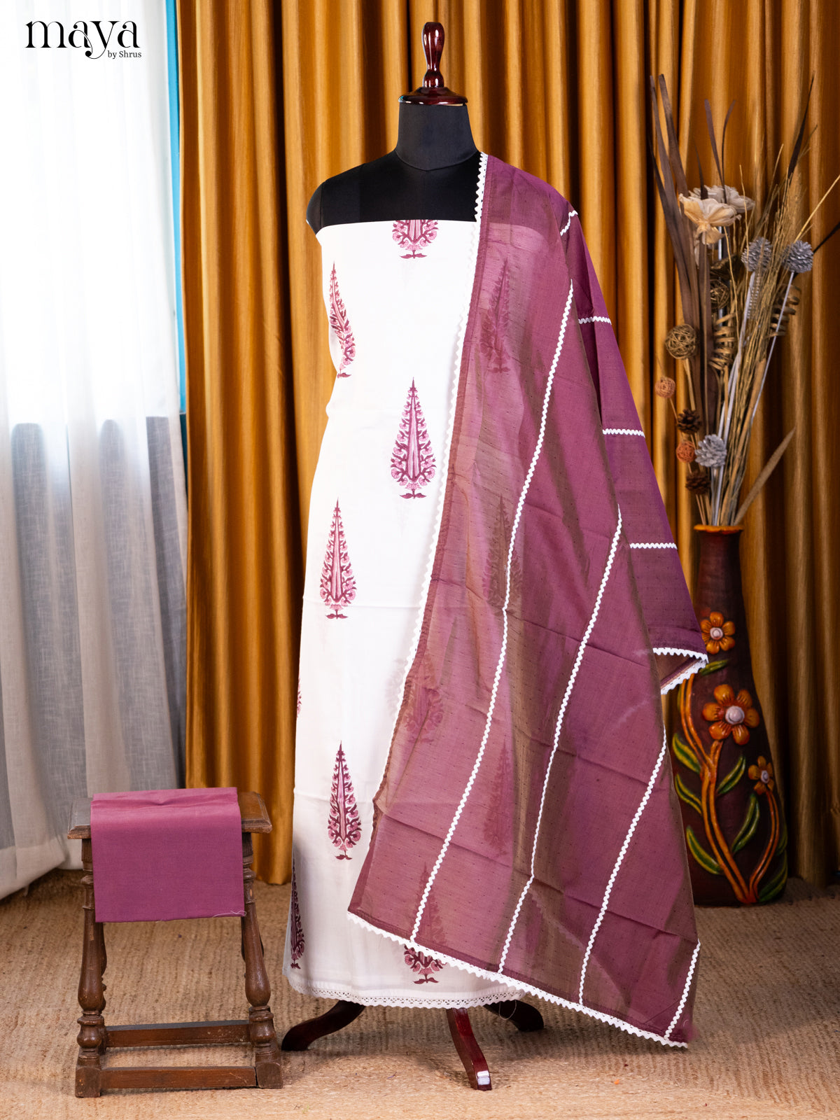 White with Purple- Cotton salwar - Shop on Shrus.com