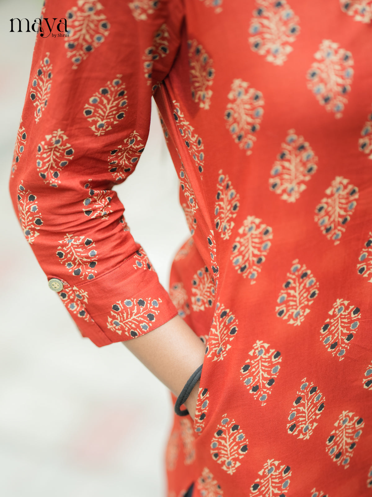 Brown Ajrakh printed Cotton Kurti - Shop on Shrus.com