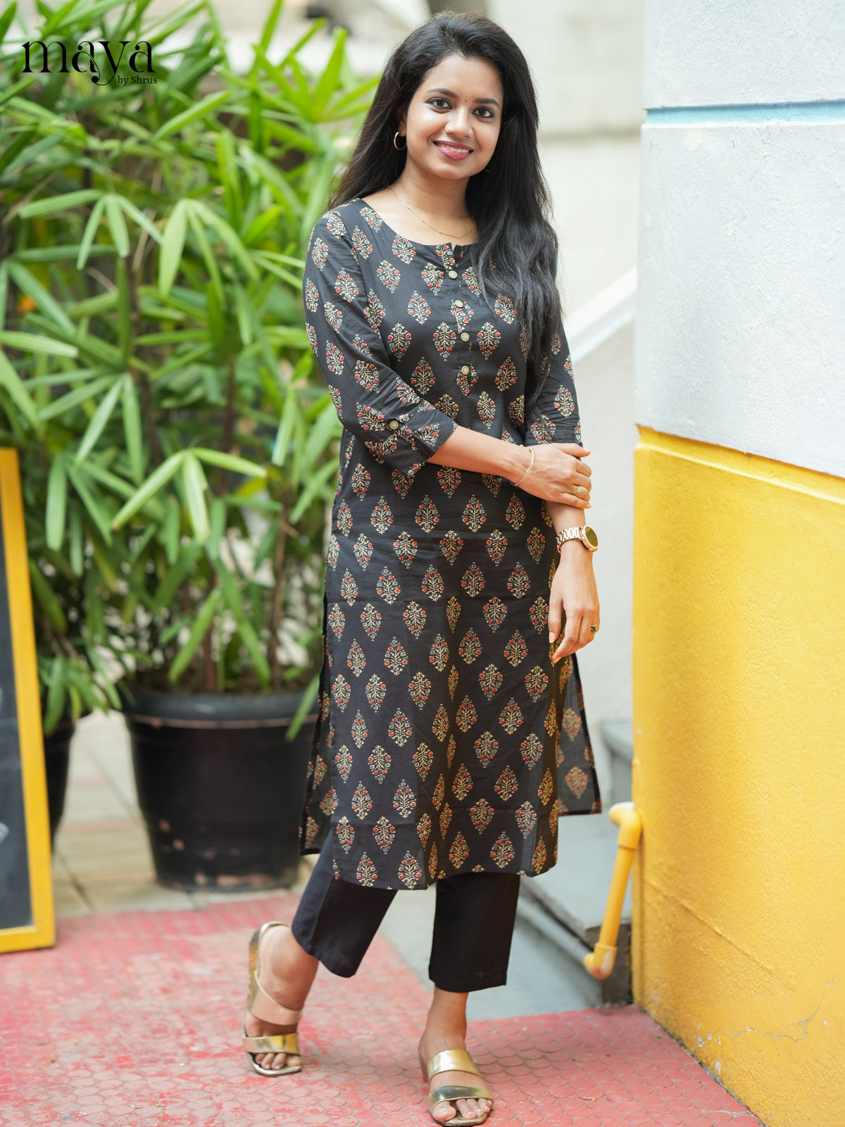 Black Ajrakh printed Cotton Kurti - Shop on Shrus.com