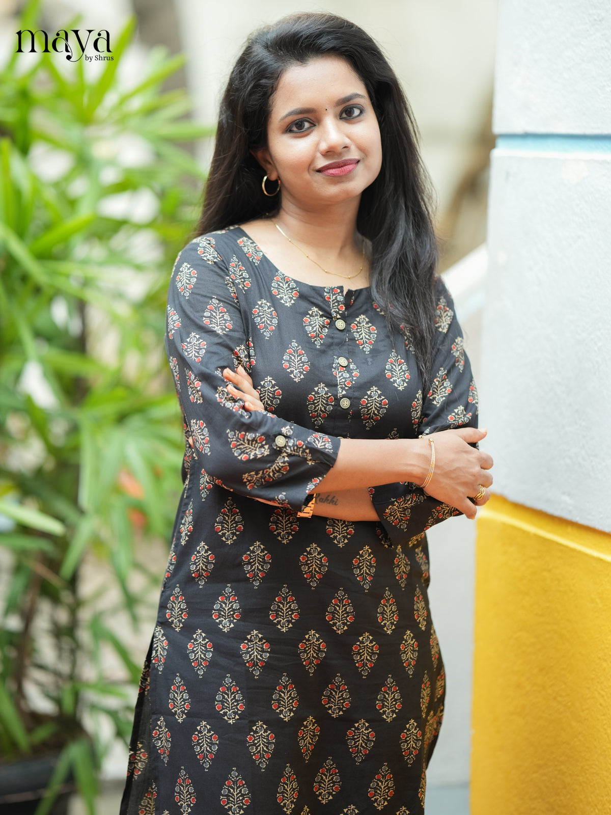 Black Ajrakh printed Cotton Kurti - Shop on Shrus.com