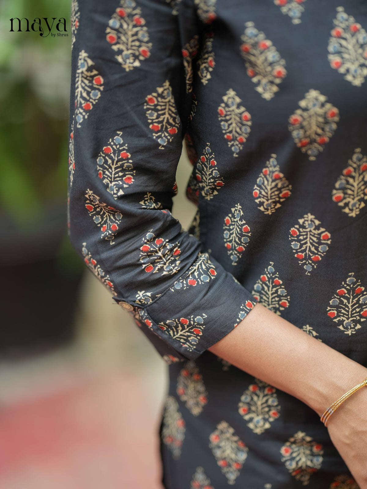 Black Ajrakh printed Cotton Kurti - Shop on Shrus.com