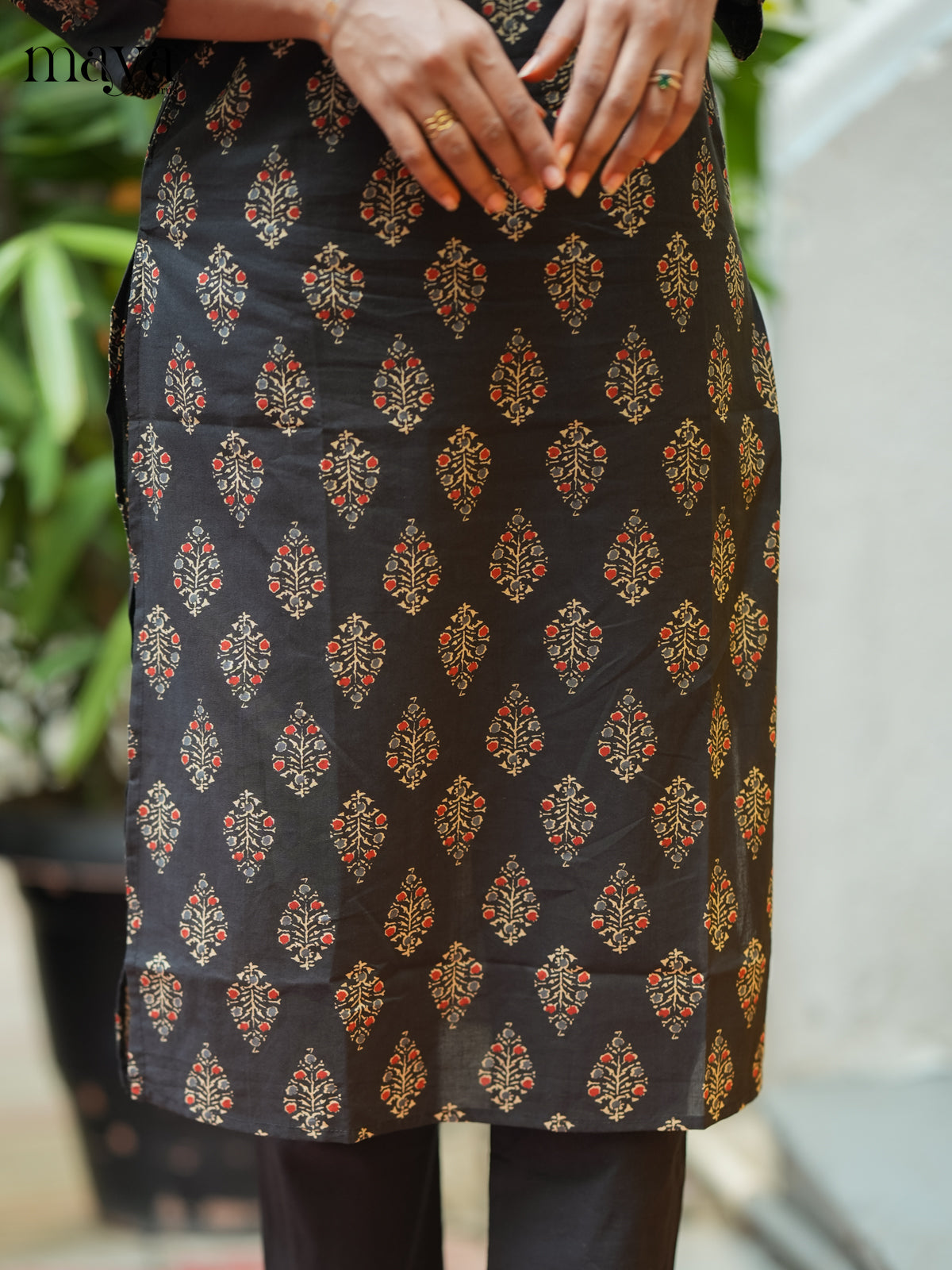 Black Ajrakh printed Cotton Kurti - Shop on Shrus.com