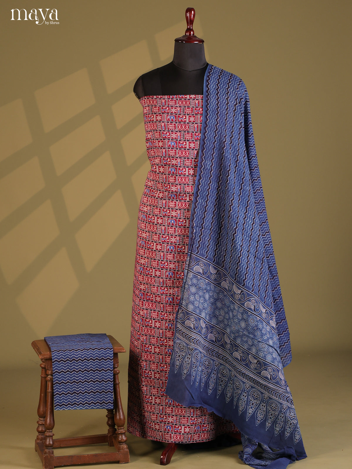 Maroon & Blue - Ajrakh Salwar Unstitch - Shop on Shrus.com