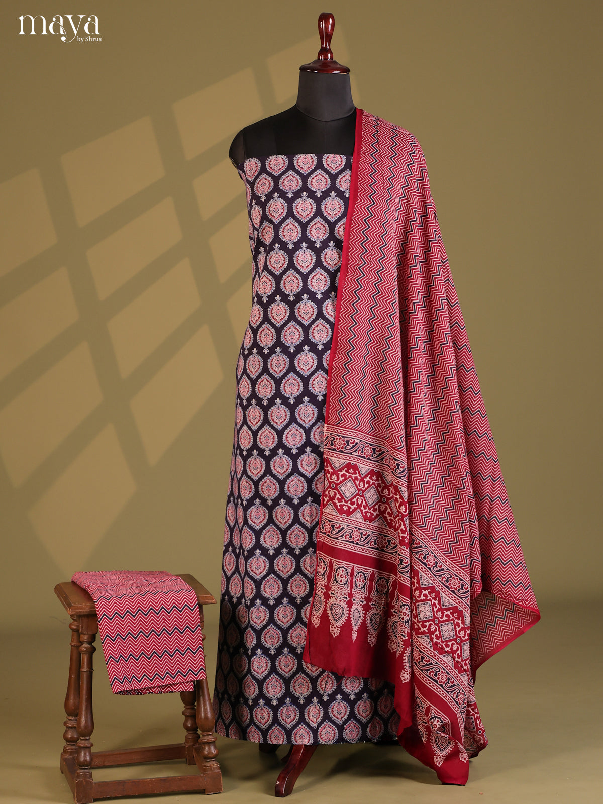 Black with Red - Ajrakh Salwar Unstitch - Shop on Shrus.com