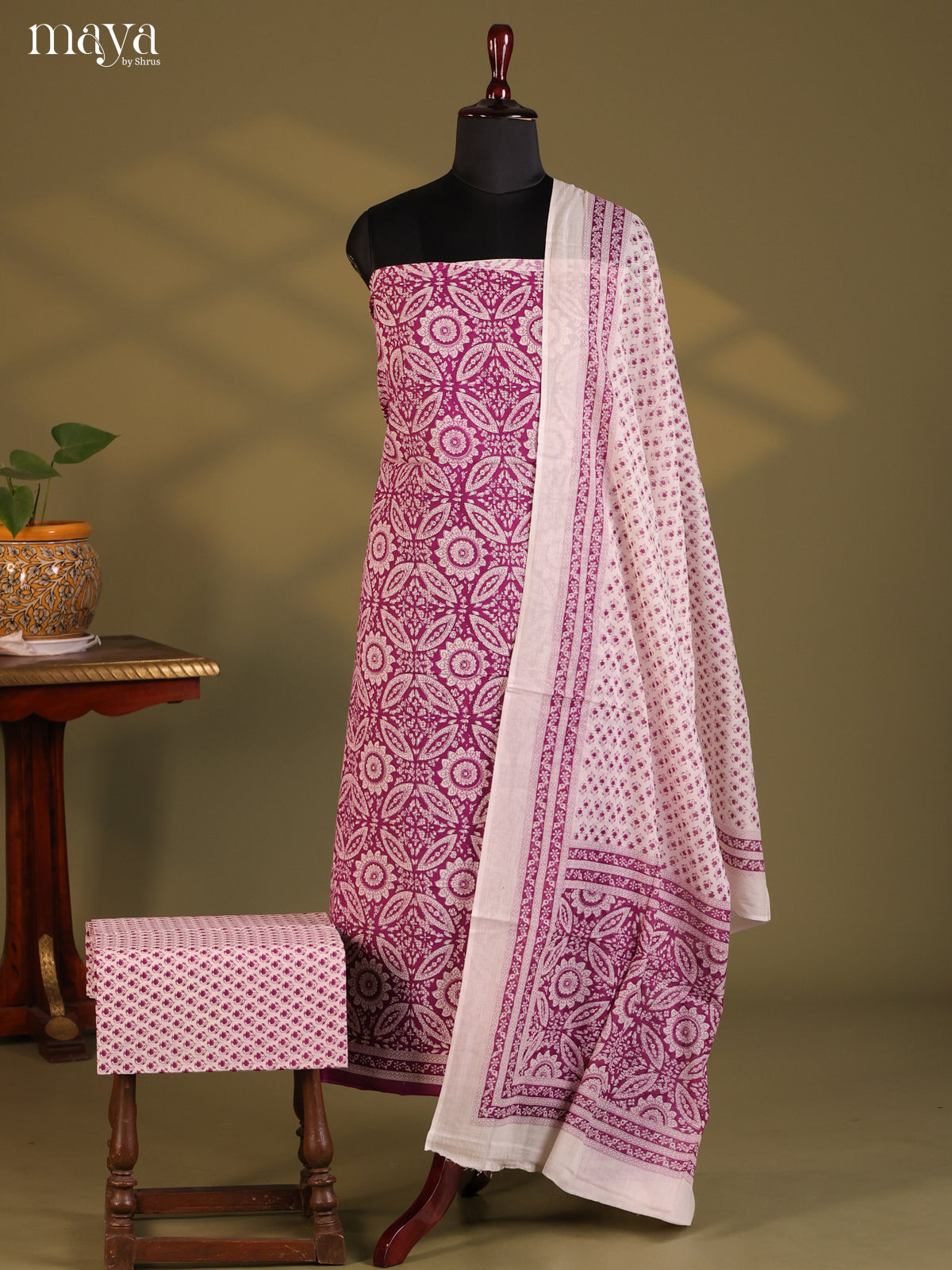 Purple & Cream- Cotton salwar - Shop on Shrus.com