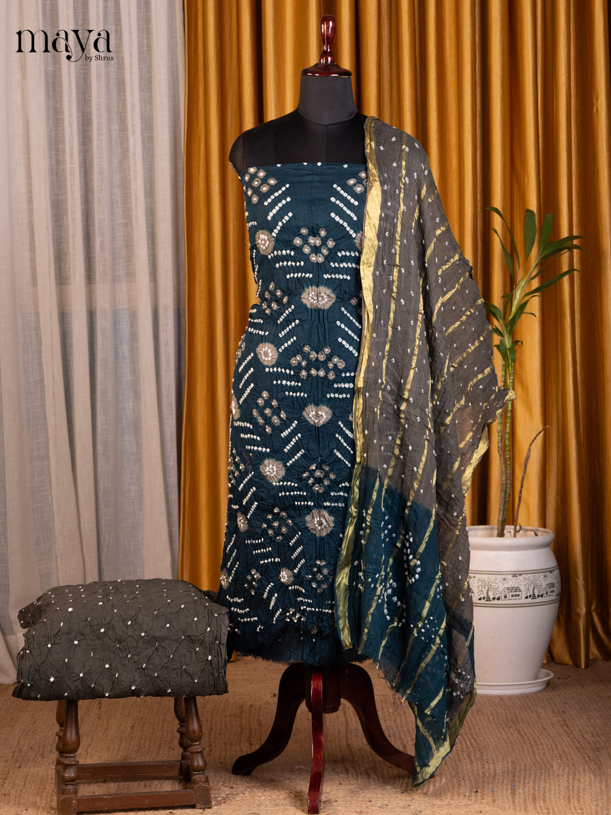 Blue & Grey - Bandhini salwar Unstitch - Shop on Shrus.com