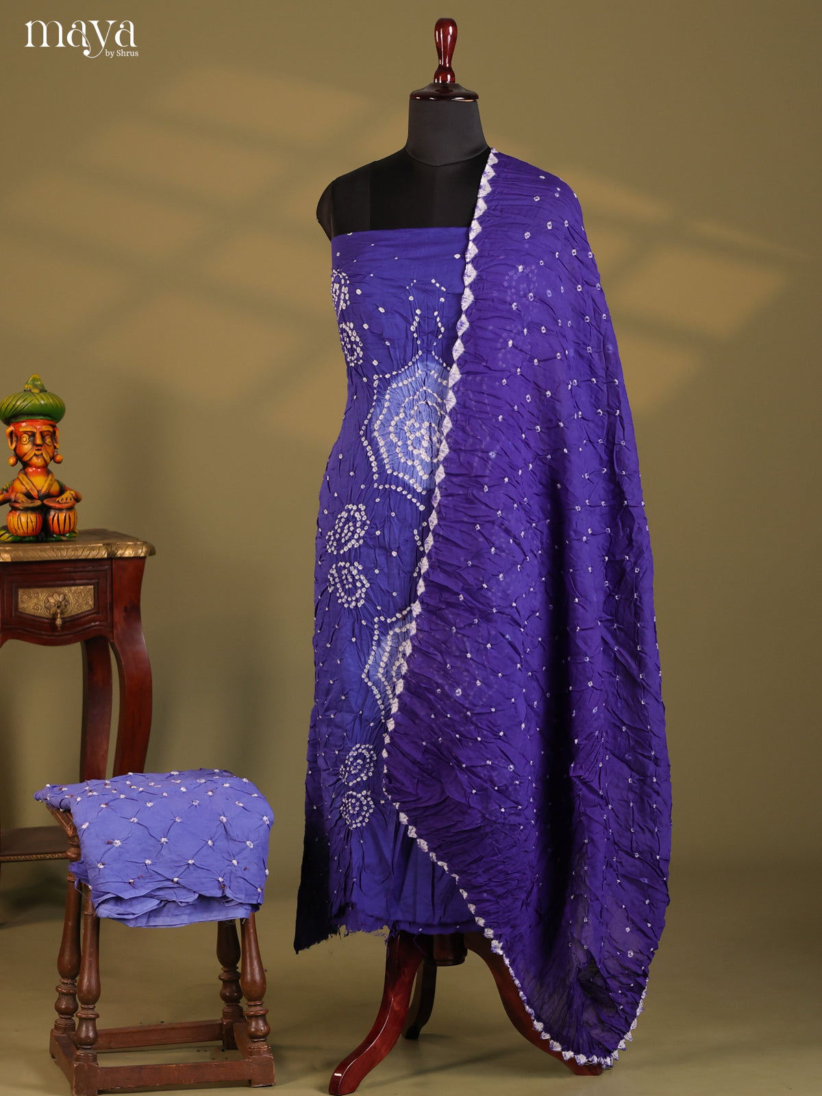 Blue - Bandhini salwar Unstitch - Shop on Shrus.com