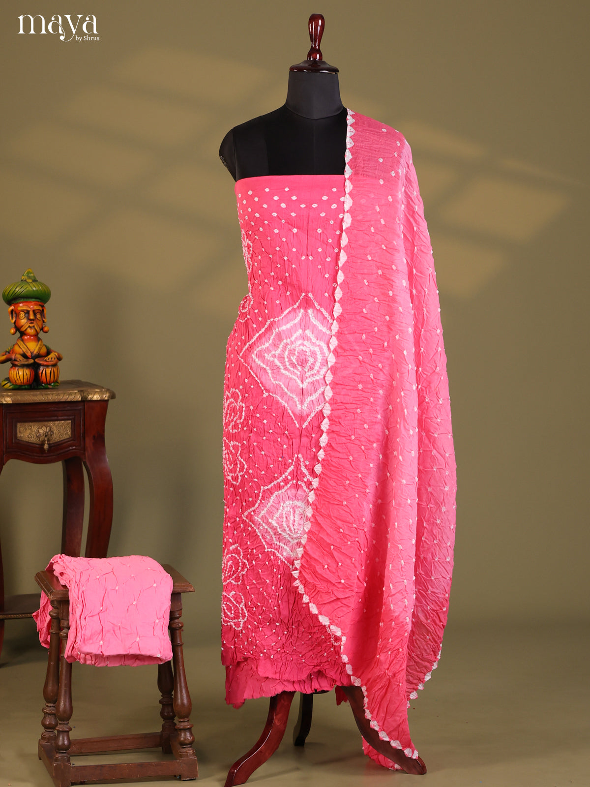 Pink - Bandhini salwar Unstitch - Shop on Shrus.com