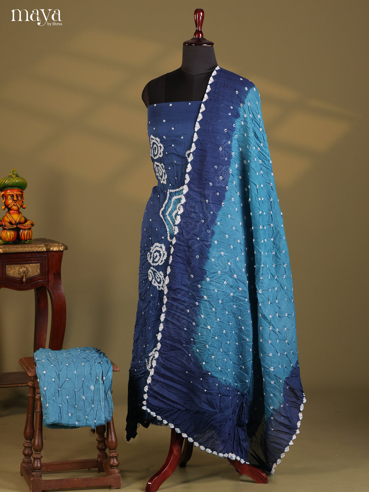 Blue & Teal - Bandhini salwar Unstitch - Shop on Shrus.com