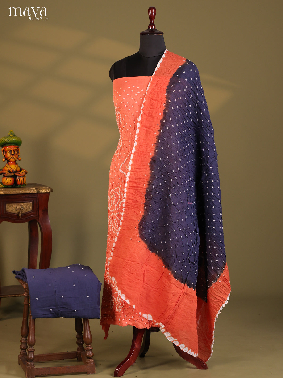 Peach & Blue - Bandhini salwar Unstitch - Shop on Shrus.com