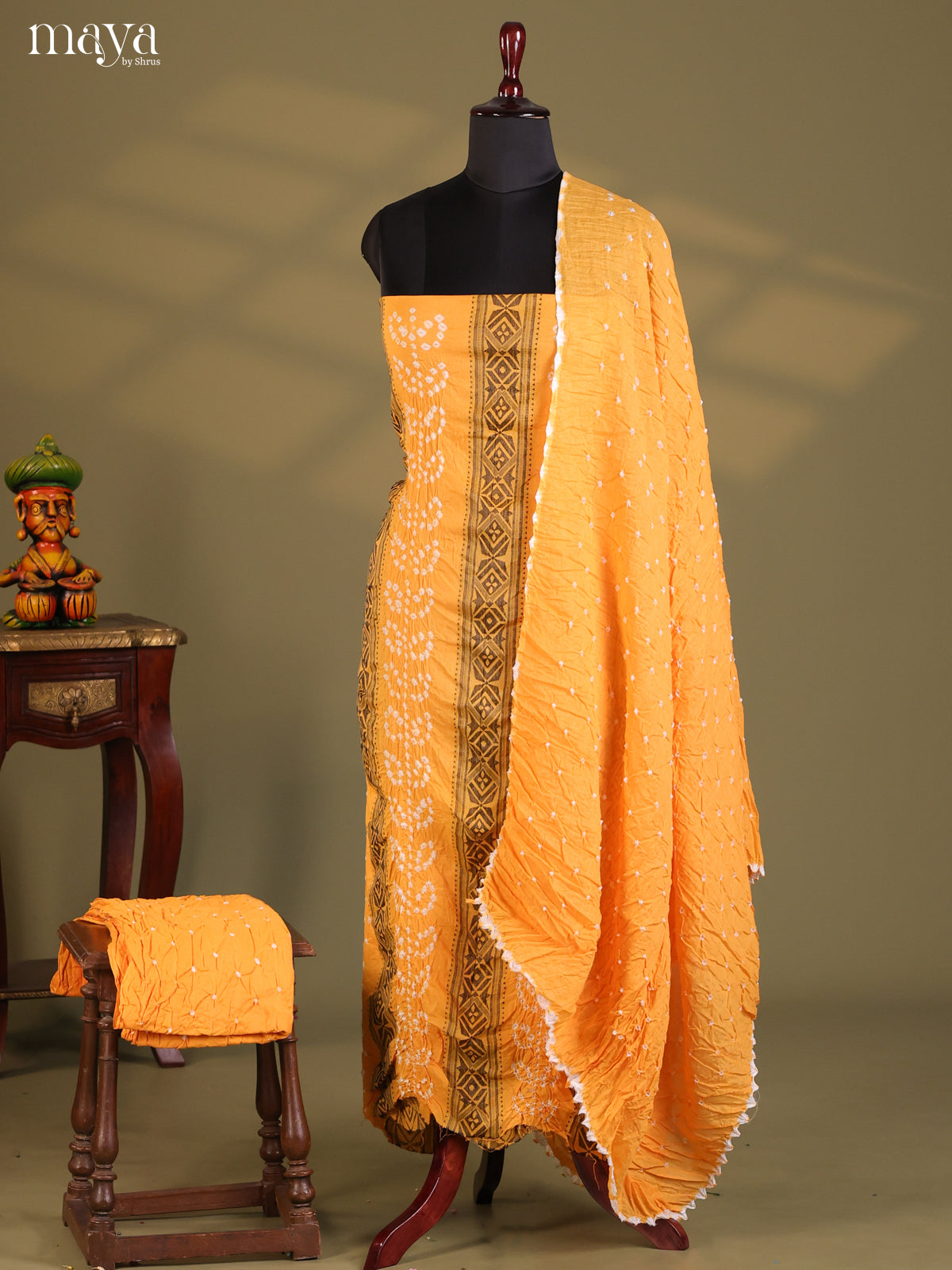 Mustard - Bandhini salwar Unstitch - Shop on Shrus.com