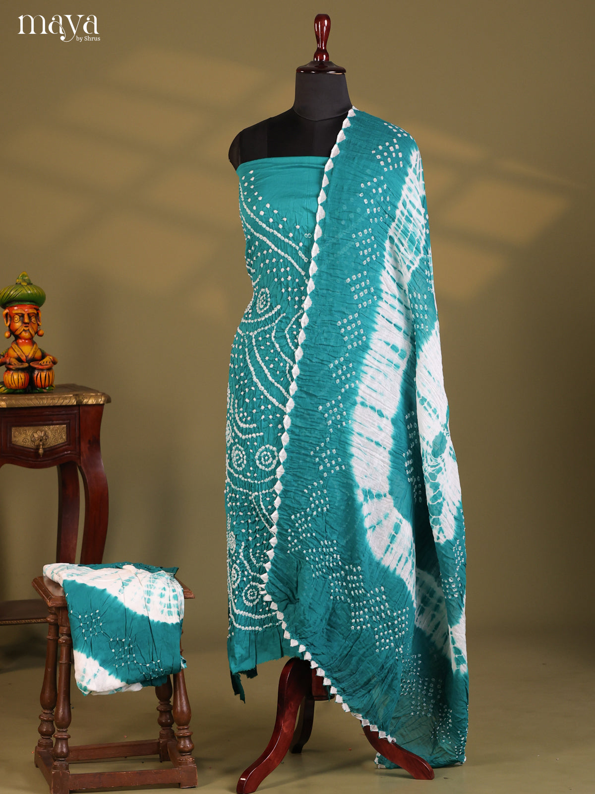 Teal - Bandhini salwar Unstitch - Shop on Shrus.com