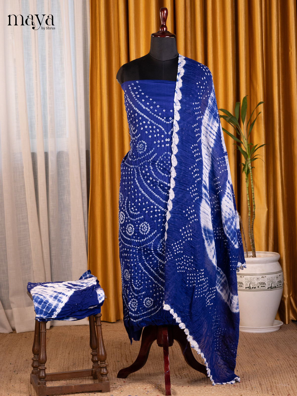 Blue - Bandhini salwar Unstitch - Shop on Shrus.com