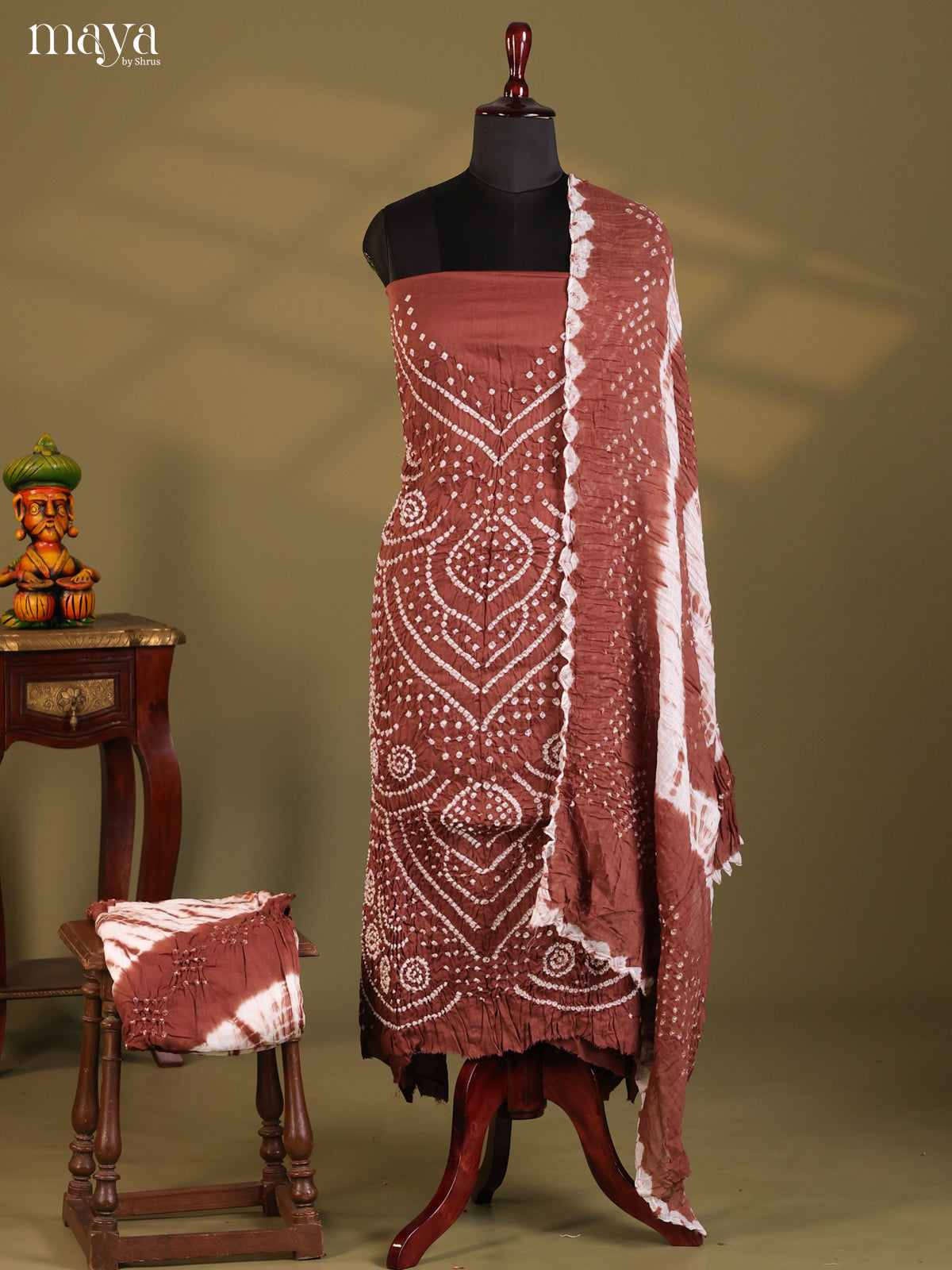 Brown - Bandhini salwar Unstitch - Shop on Shrus.com