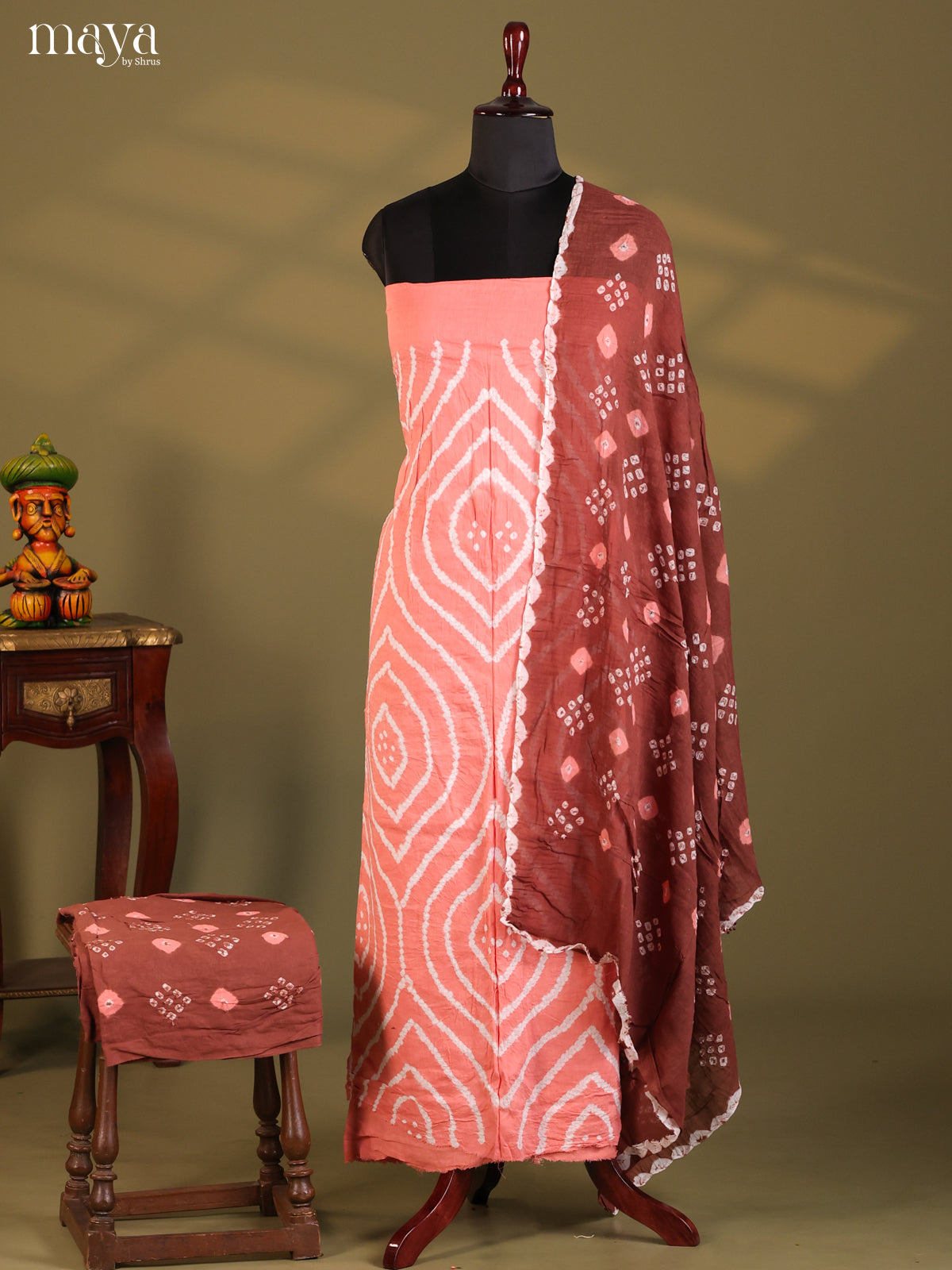Pink & Brown - Bandhini salwar Unstitch - Shop on Shrus.com