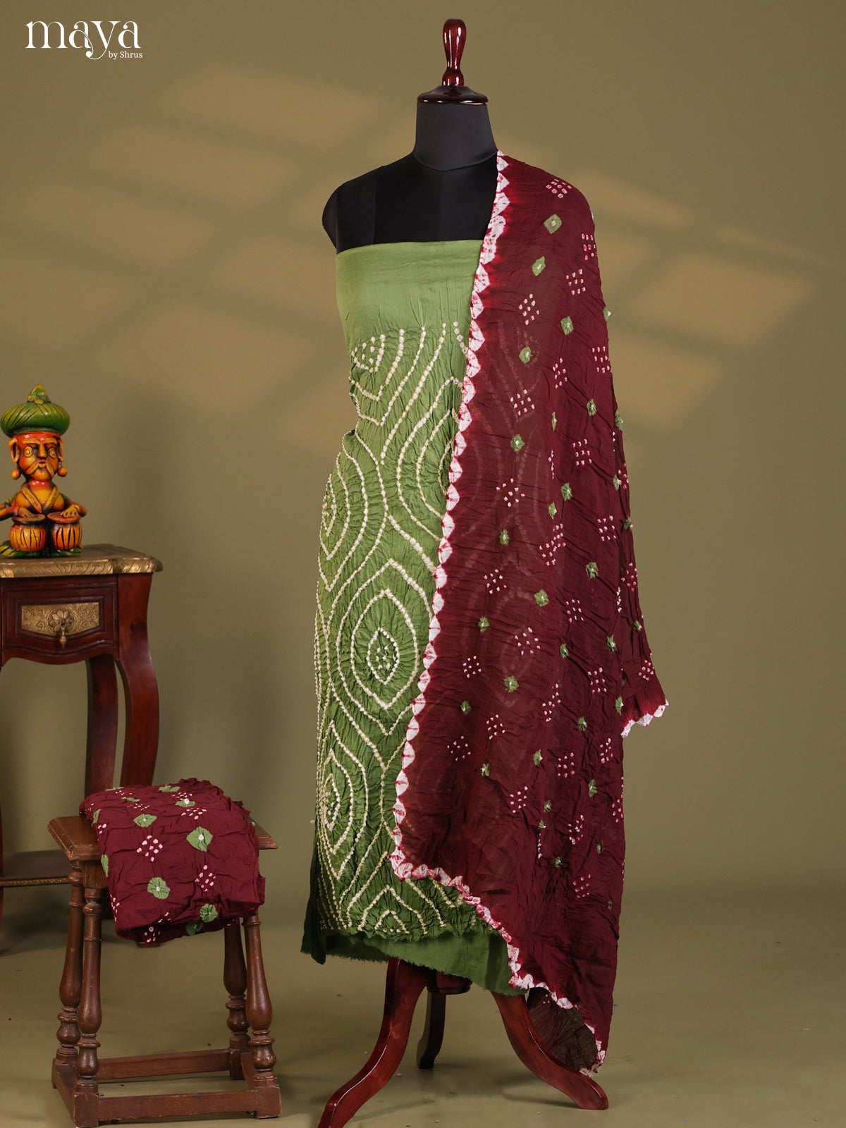 Green & Maroon - Bandhini salwar Unstitch - Shop on Shrus.com