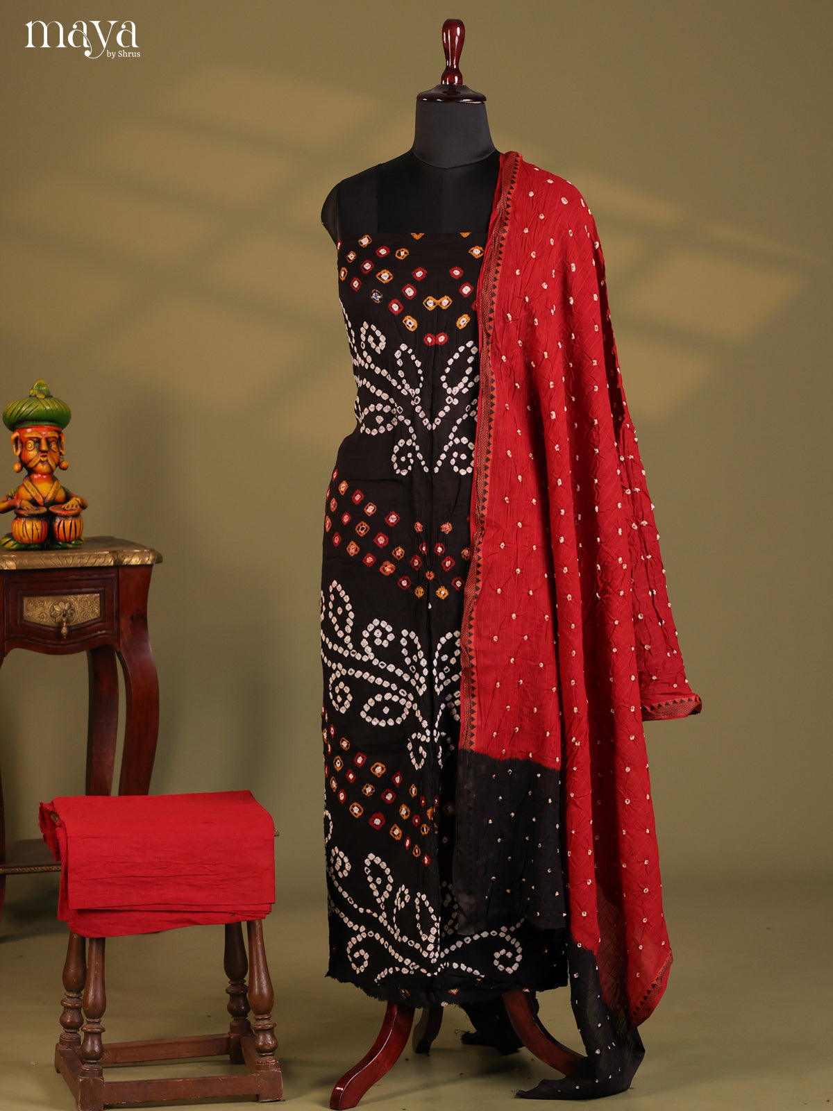 Black & Red - Bandhini salwar Unstitch - Shop on Shrus.com