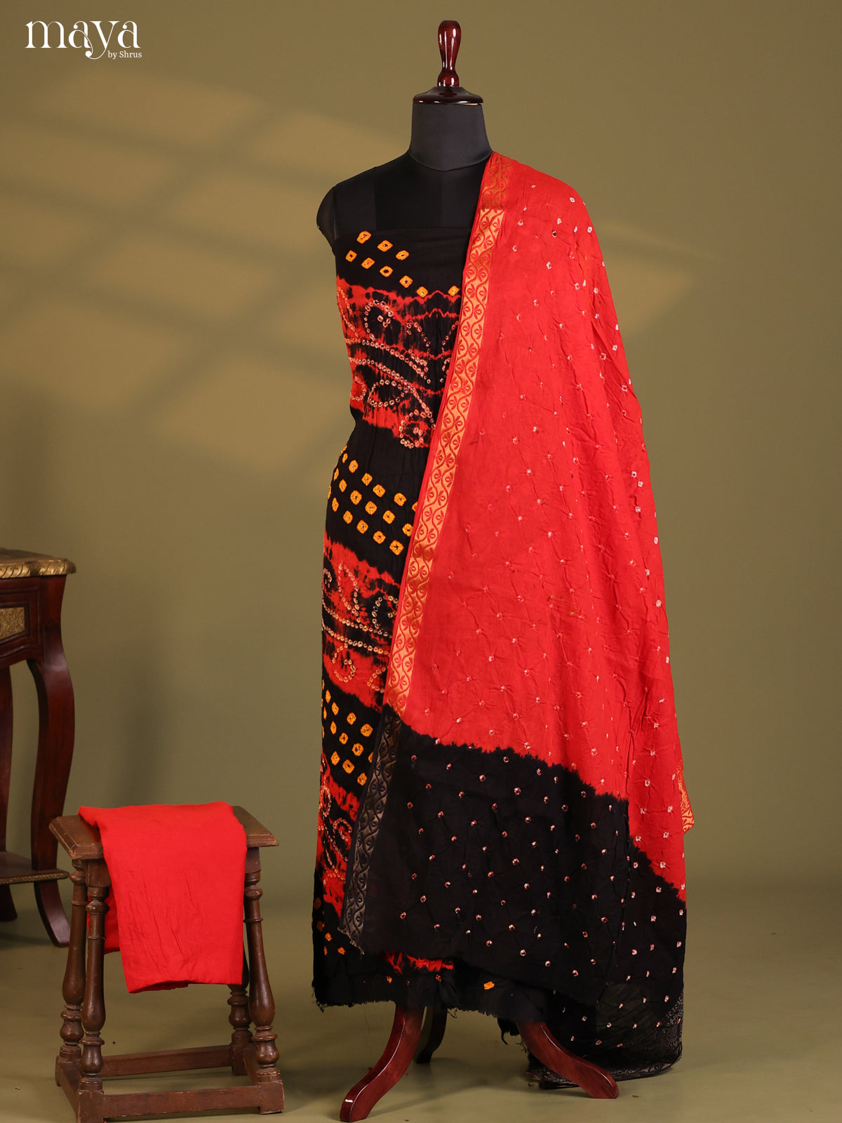 Black & Red - Bandhini salwar Unstitch - Shop on Shrus.com