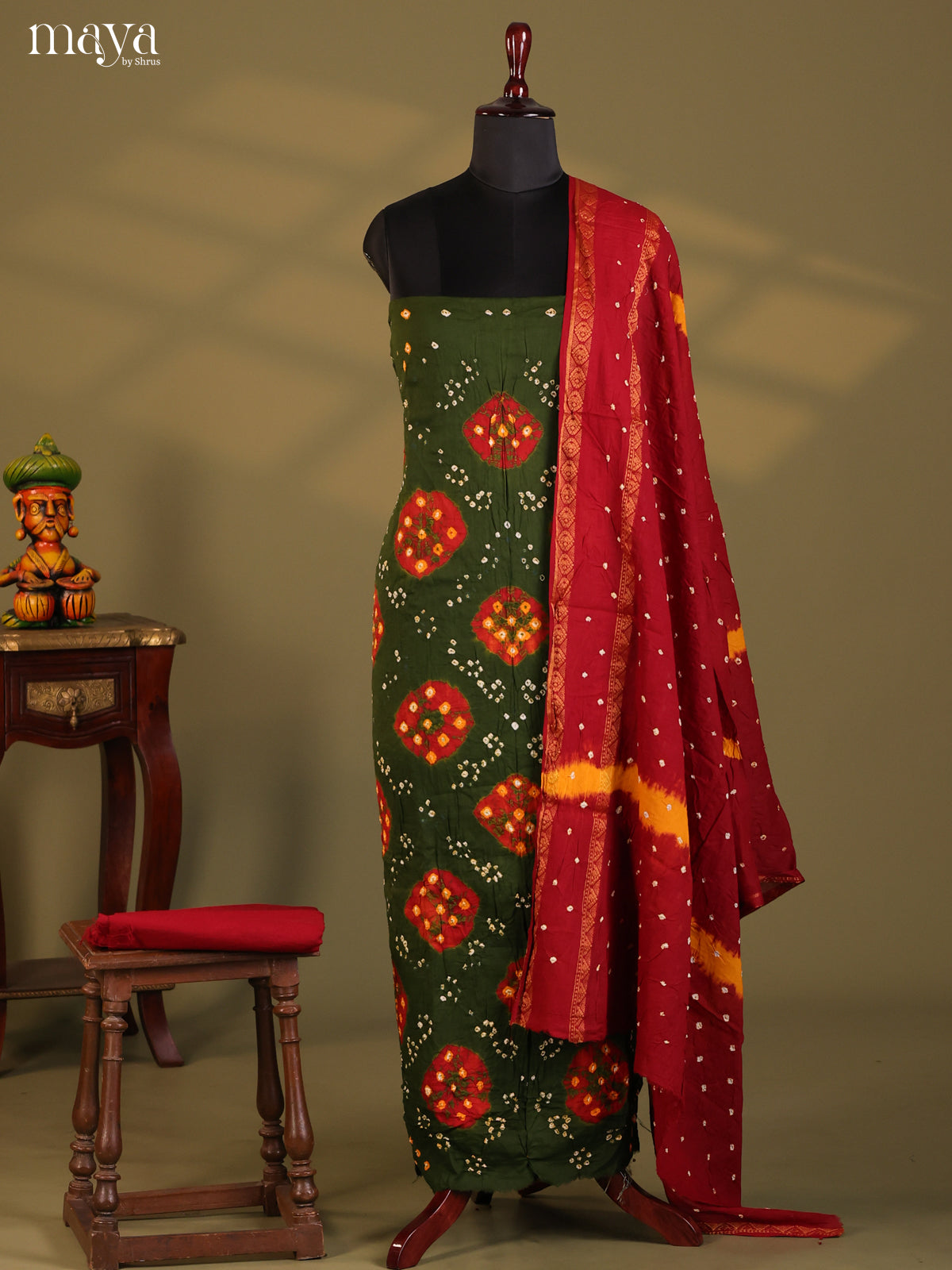 Green & Maroon - Bandhini salwar Unstitch - Shop on Shrus.com