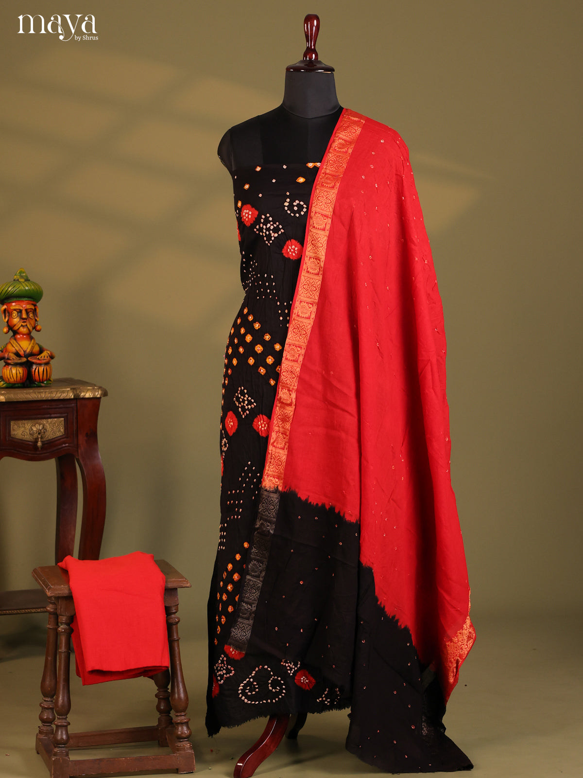 Black & Red - Bandhini salwar Unstitch - Shop on Shrus.com