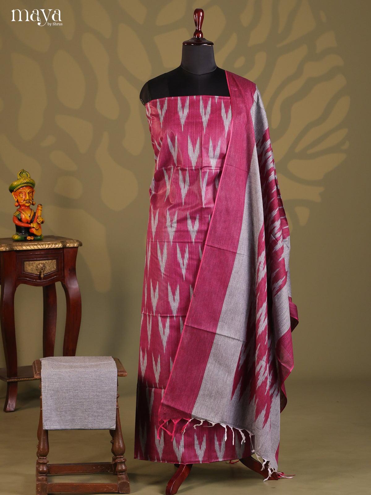 Maroon & Grey - Ikkat Salwar Unstitch - Shop on Shrus.com
