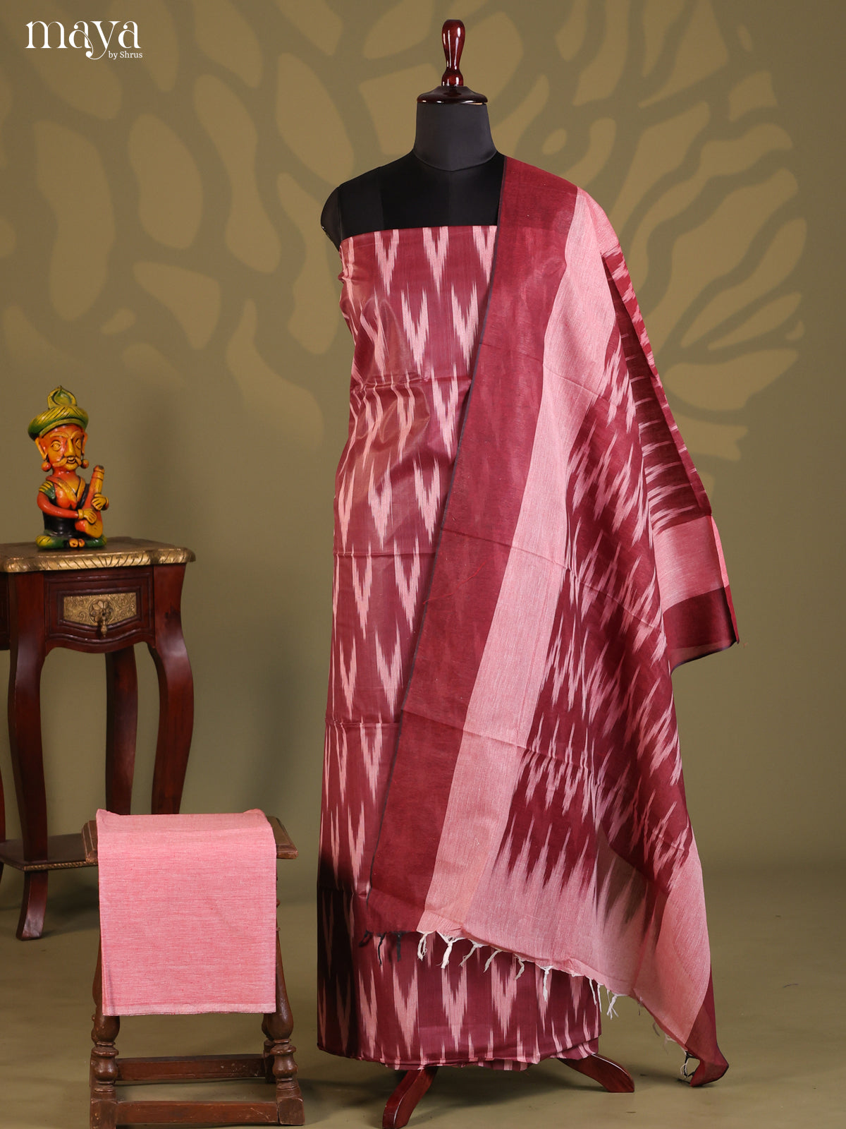 Maroon & Pink - Ikkat Salwar Unstitch - Shop on Shrus.com