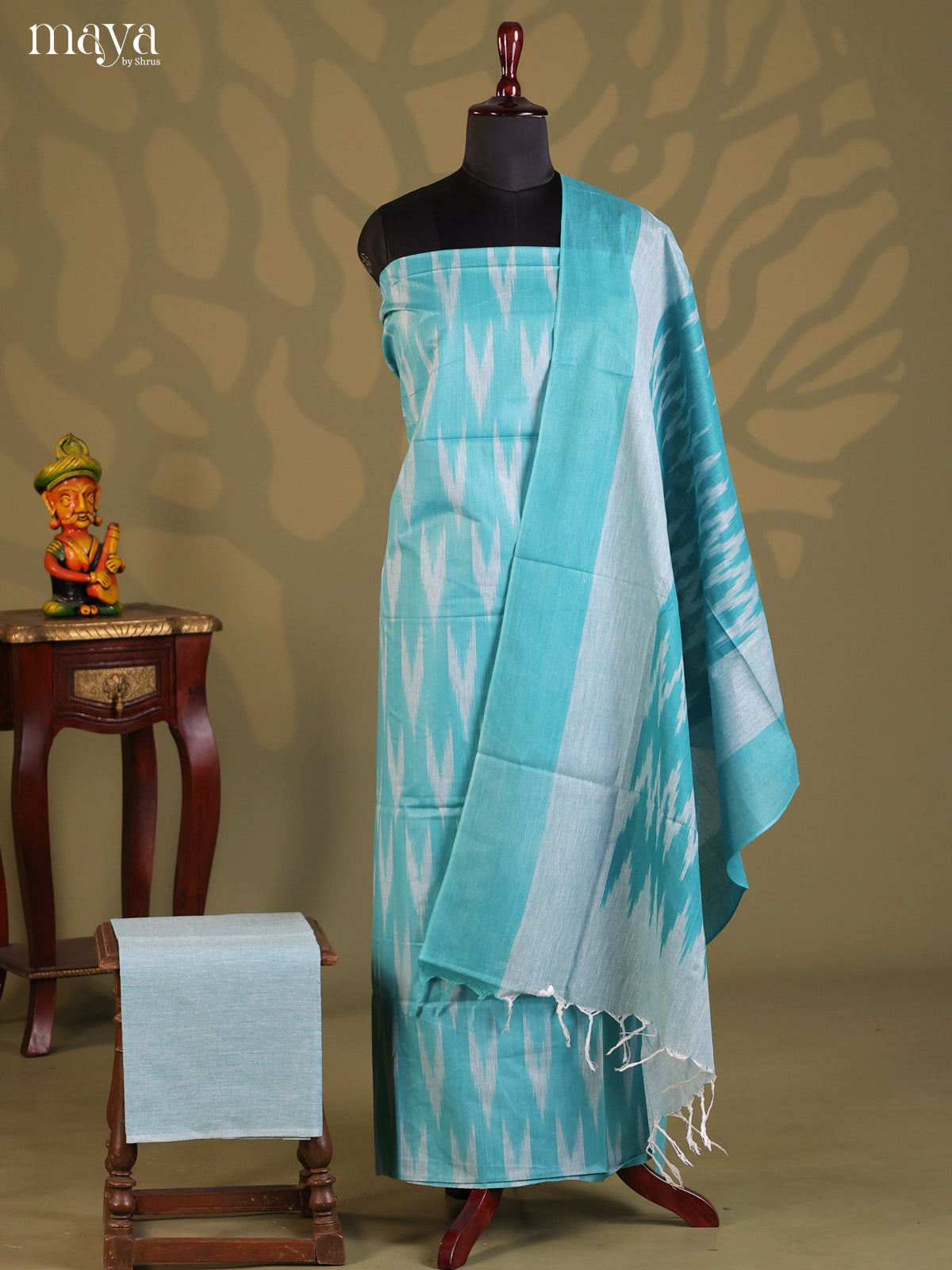 Blue & Ice Blue- Ikkat Salwar Unstitch - Shop on Shrus.com