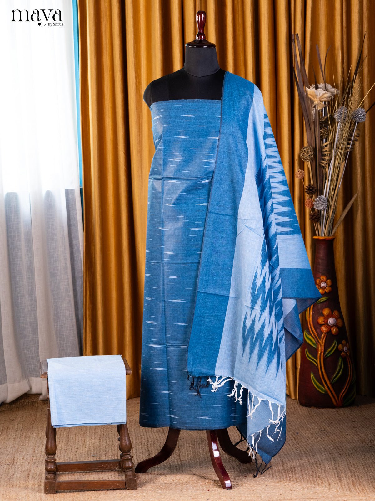 Blue & Lite Blue Ikkat Salwar Unstitch - Shop on Shrus.com