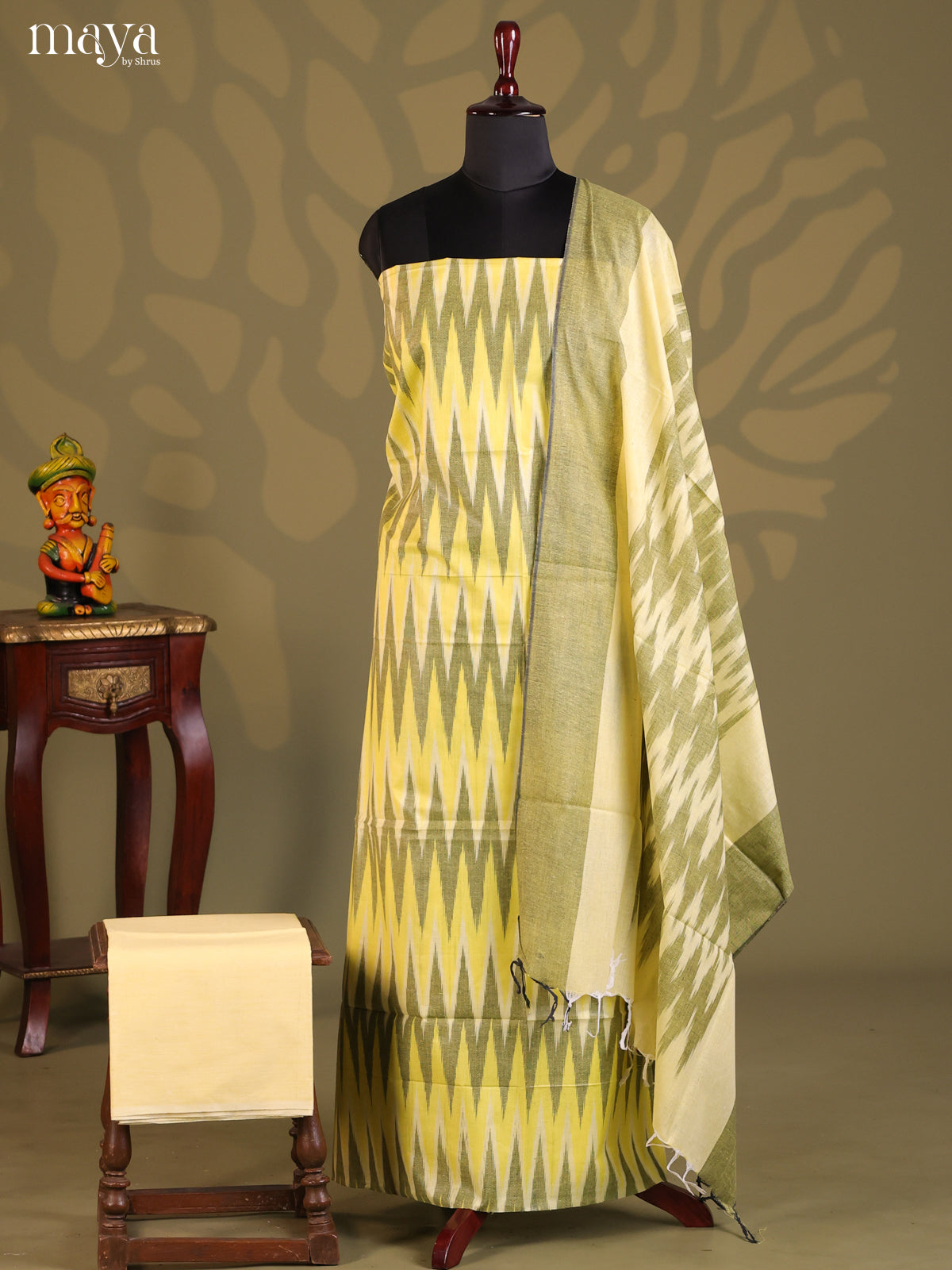 Green & Cream - Ikkat Salwar Unstitch - Shop on Shrus.com