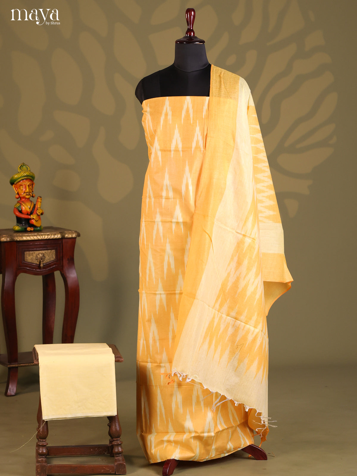 Mustard with Cream - Ikkat Salwar Unstitch - Shop on Shrus.com
