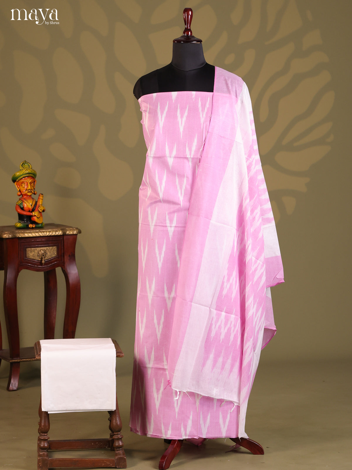 Pink & White - Ikkat Salwar Unstitch - Shop on Shrus.com