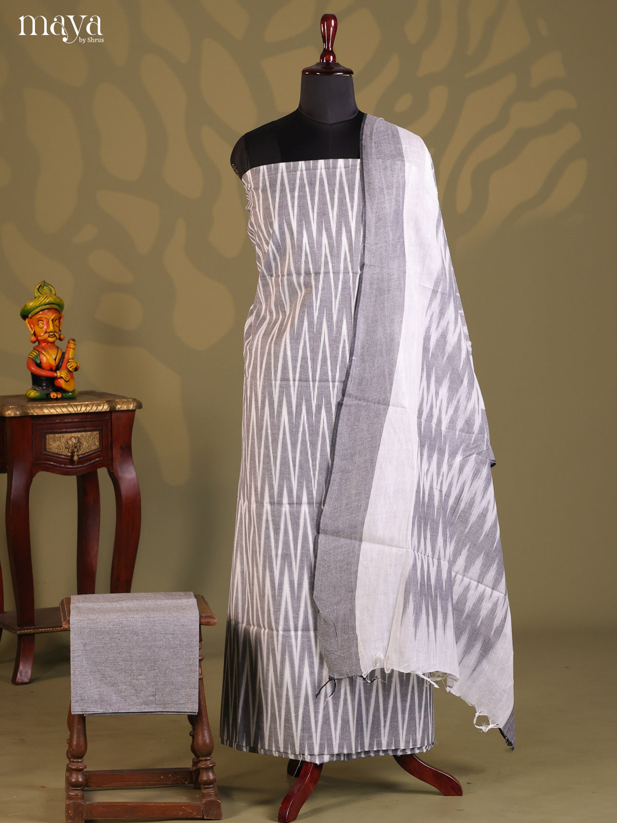 Grey & White - Ikkat Salwar Unstitch - Shop on Shrus.com