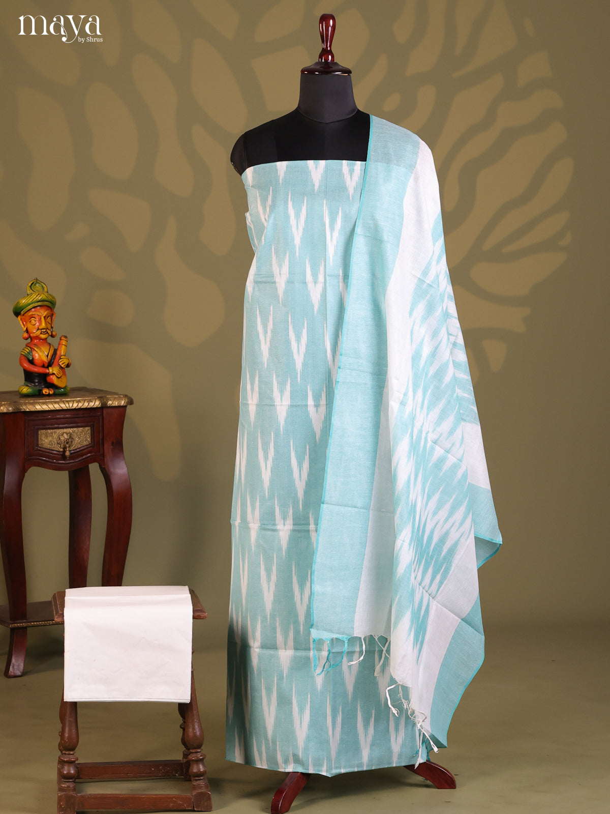 Blue & White- Ikkat Salwar Unstitch - Shop on Shrus.com