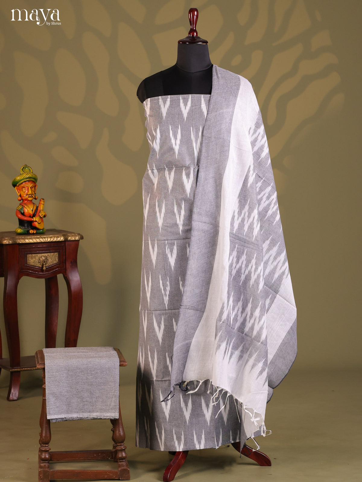 Grey & White - Ikkat Salwar Unstitch - Shop on Shrus.com