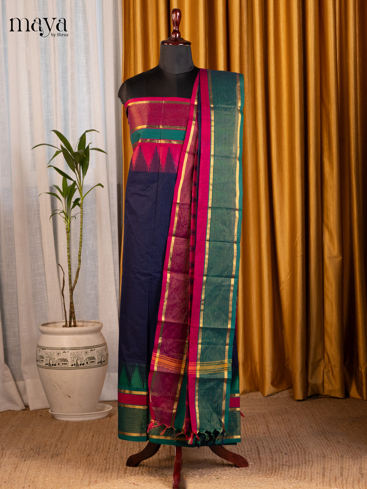 Blue & Green - chettinad top & dupatta combo - Shop on Shrus.com