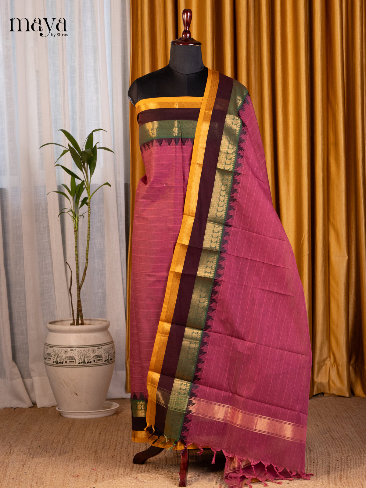 Pink with Yellow - chettinad top & dupatta combo - Shop on Shrus.com