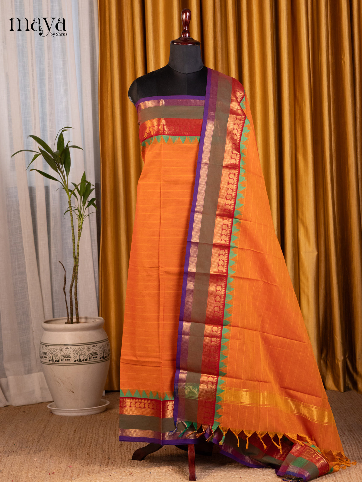 Orange & Purple - chettinad top & dupatta combo - Shop on Shrus.com