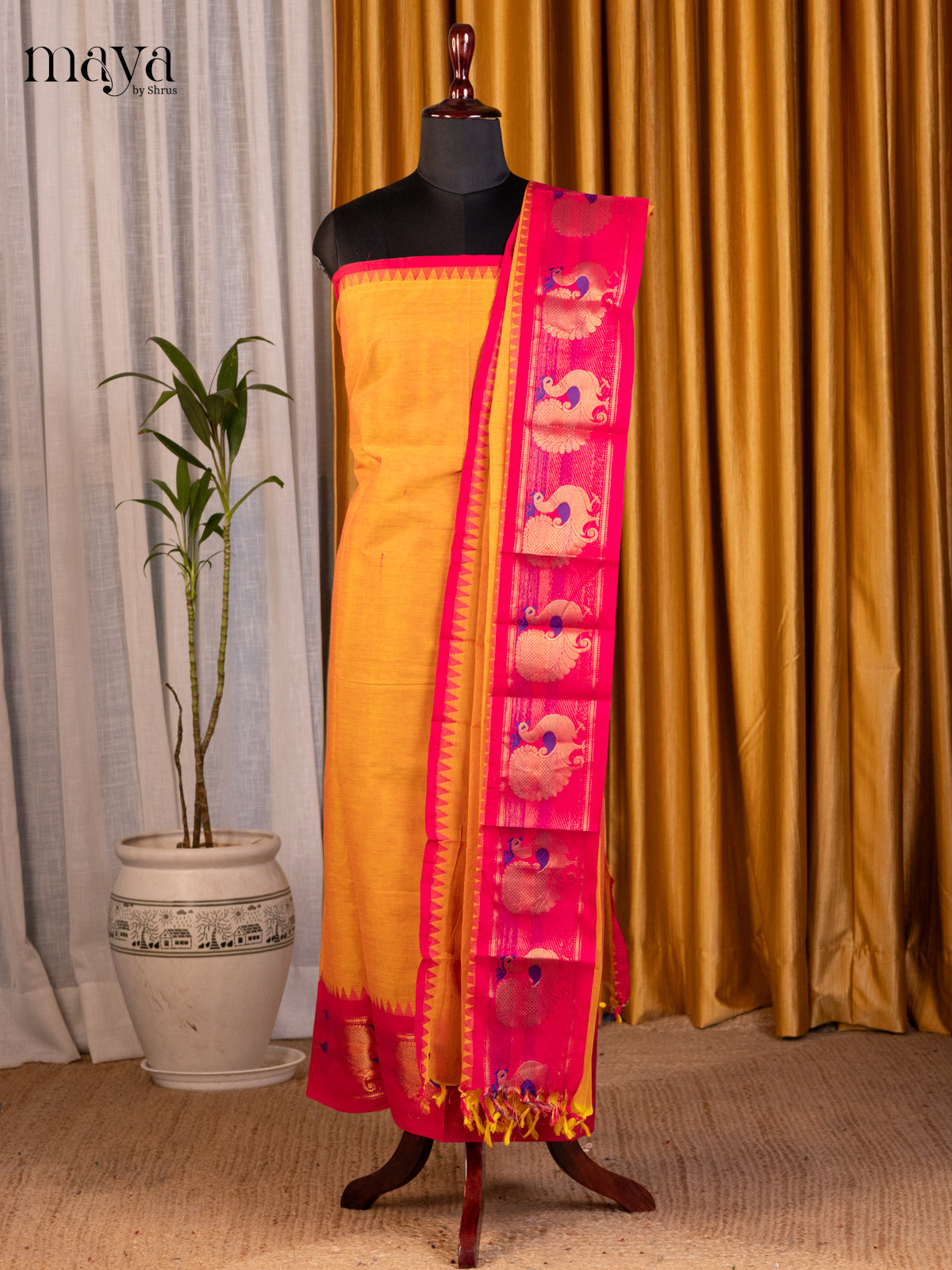 Mustard & Pink - chettinad top & dupatta combo - Shop on Shrus.com