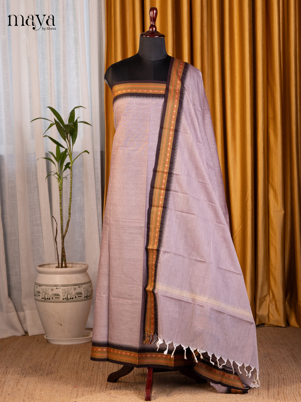 Mild Lavender & Black- chettinad top & dupatta combo - Shop on Shrus.com