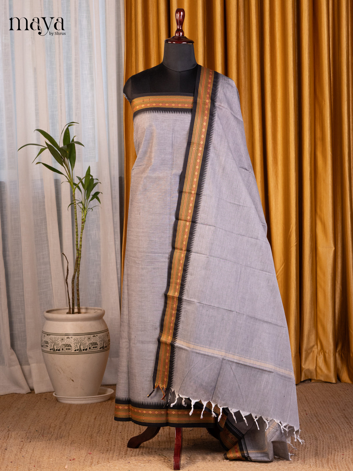 Grey & Black - chettinad top & dupatta combo - Shop on Shrus.com