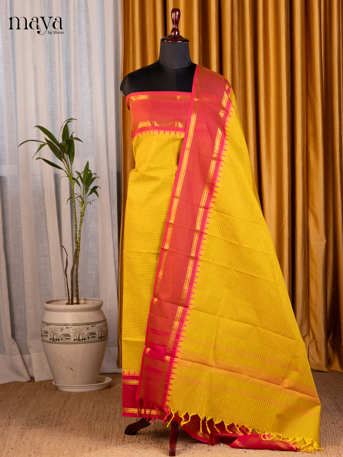 Yellow & Orange - chettinad top & dupatta combo - Shop on Shrus.com