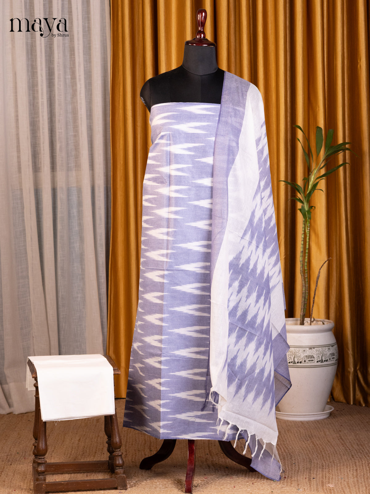Blue & White - Ikkat Salwar Unstitch - Shop on Shrus.com