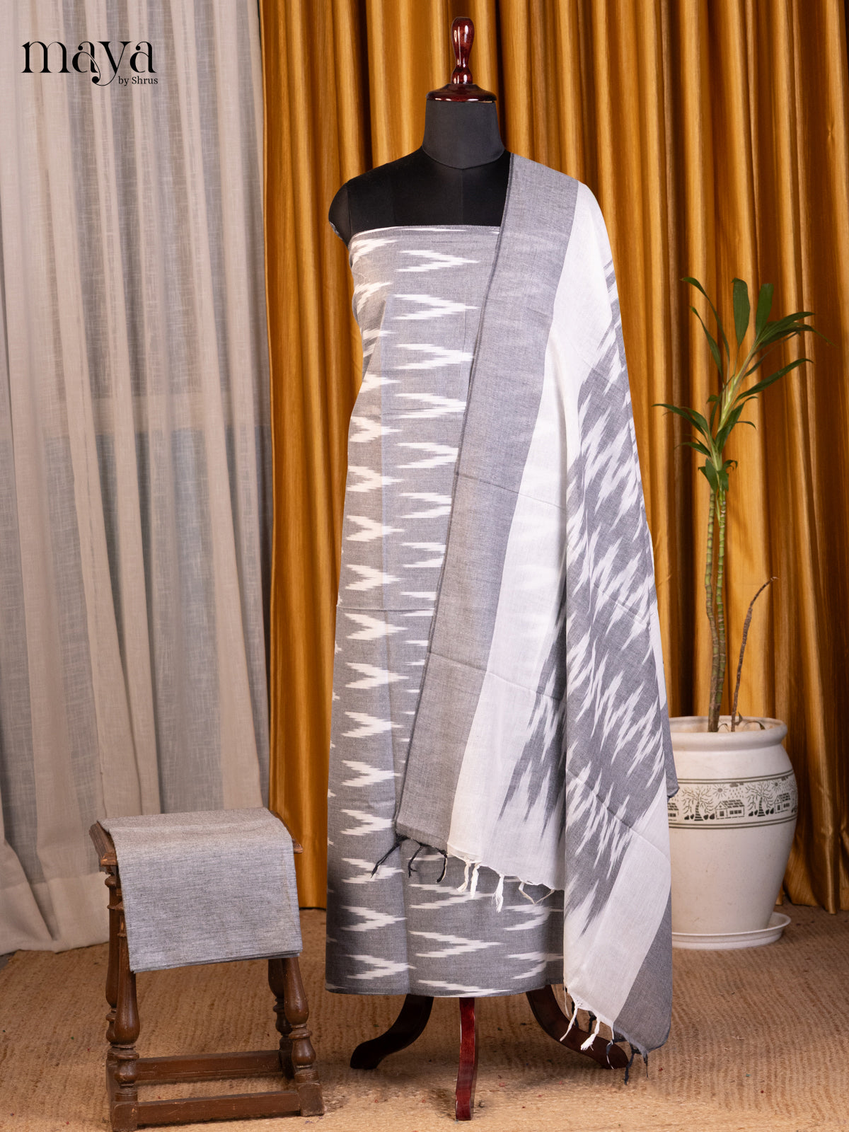 Grey - Ikkat Salwar Unstitch - Shop on Shrus.com